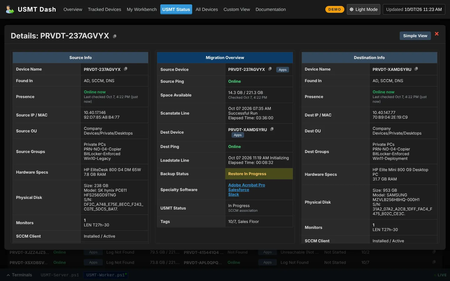 Device details dialog